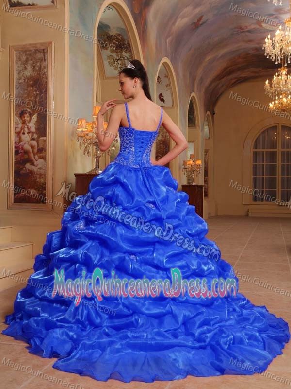 Royal Blue Spaghetti Straps Embroidery Quinceanera Dress with Brush