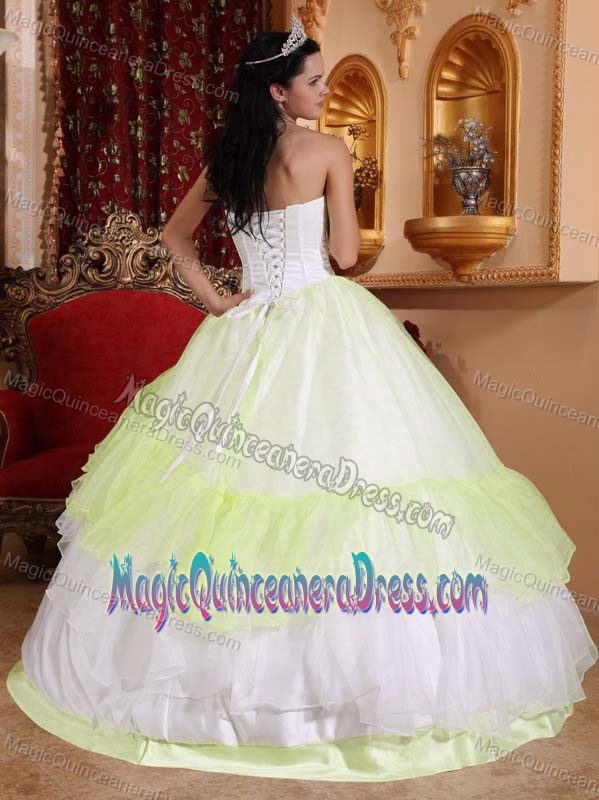Yellow Green and White Ball Gown Embroidery Quinceanera Dresses
