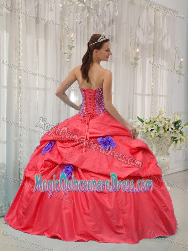 Beading and Boning Details for Flowers 15 Dresses in Watermelon Red