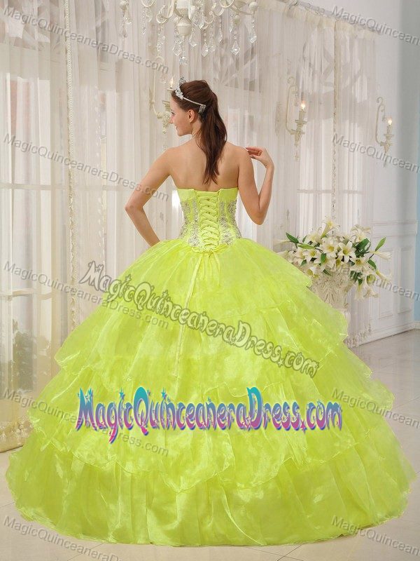 Beaded Yellow Layered Quinceanera Dresses with Flowers in Huntly