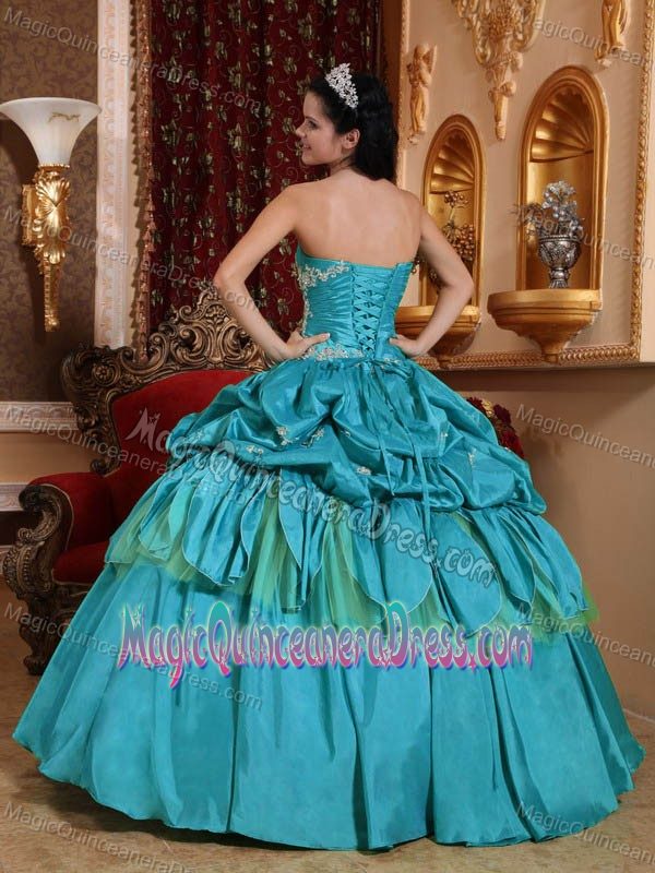 Teal Applique and Pick-ups Quinceanera Gown in Larbert for Cheap