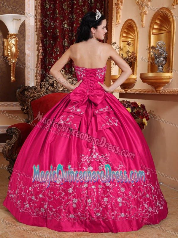 Fuchsia Quinceanera Dress with Embroidery and Sashes in Balmaha
