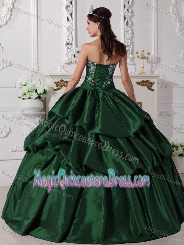 Embroidered Green Dresses for Quince with Pick-ups in Kelso