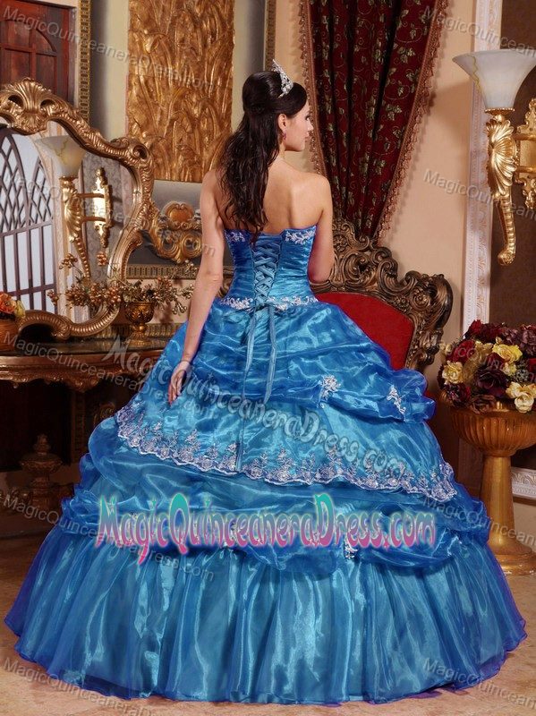 Blue Appliqued Quinceanera Dresses with Pick-ups in Hawick 2013