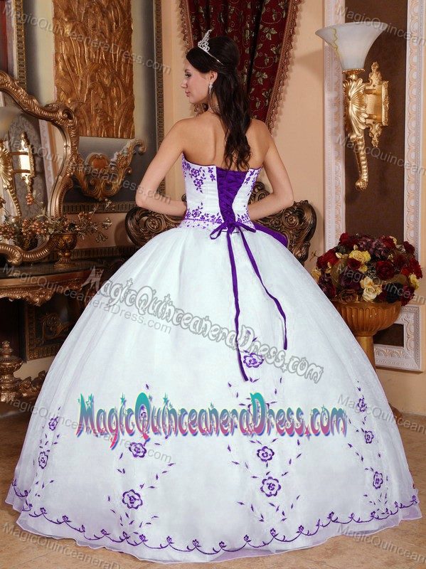 White Strapless Quinceanera Dress with Embroidery in Galashiels