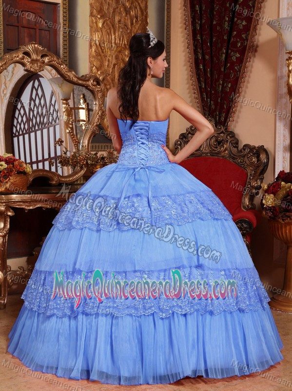 Layered Purple Organza Appliques Quinceanera Gowns in Coldstream