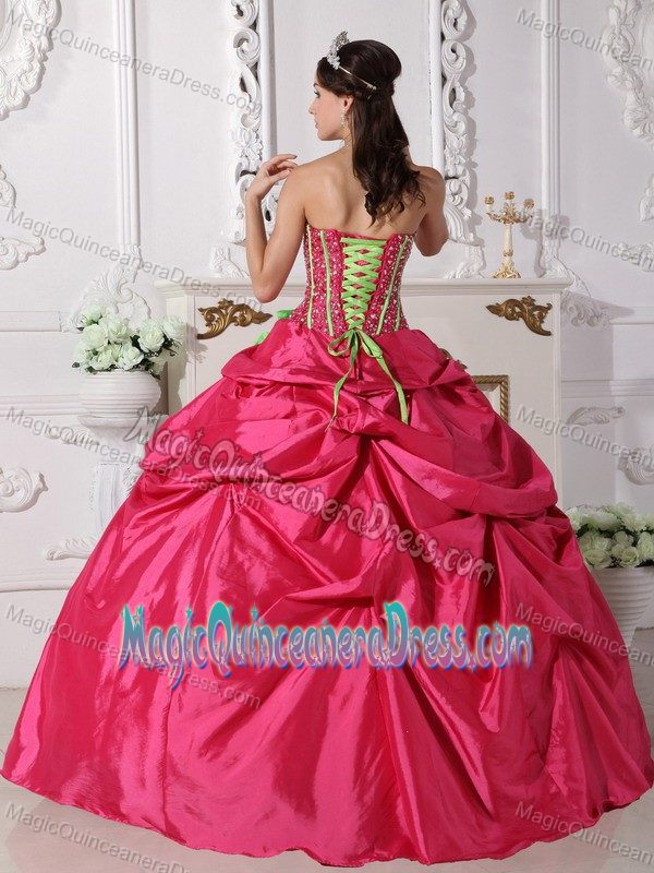 Hand Made Flowers Taffeta Beaded Quinceanera Dress in Coral Red