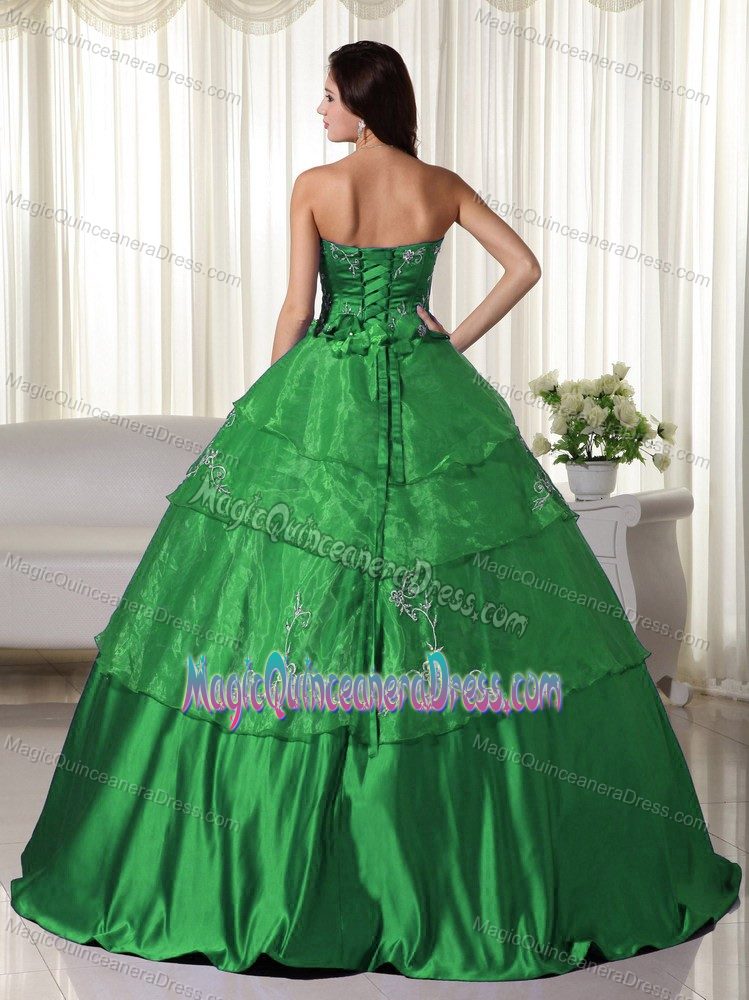 Strapless Green Organza Embroidery Dress for Quince in Killearn