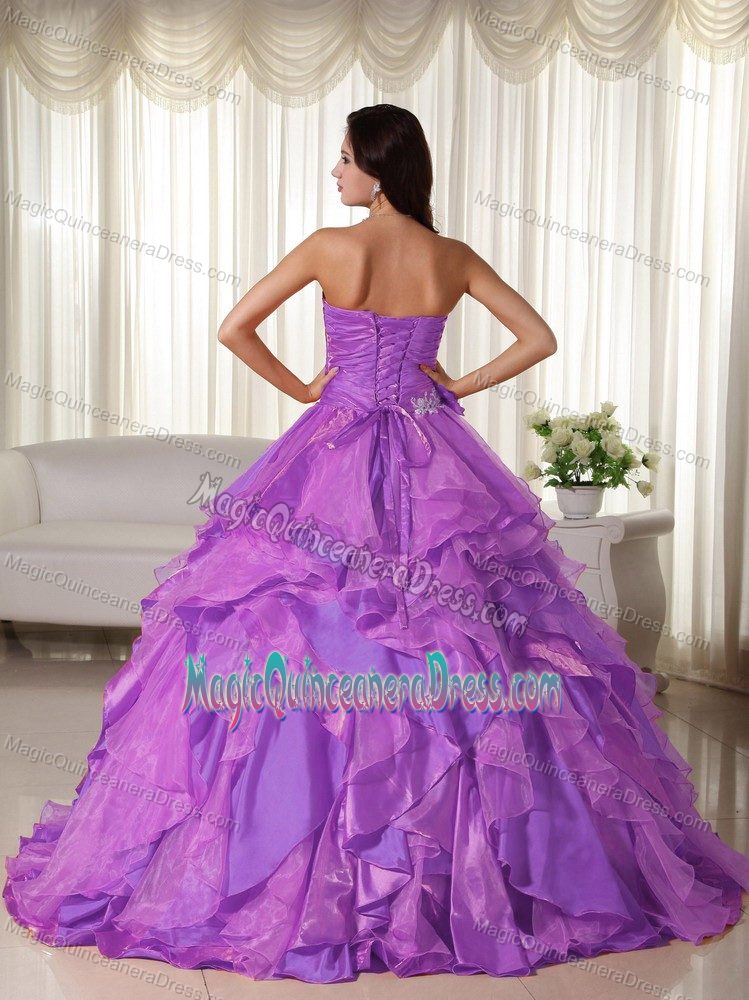 Purple Appliques Sweetheart Organza Sweet 15 Dresses in Balmaha