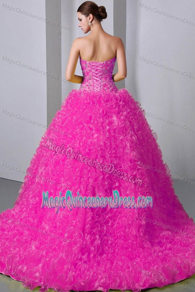 Hot Pink Beading A-Line Ruffled Quinceanera Gowns in West Linton