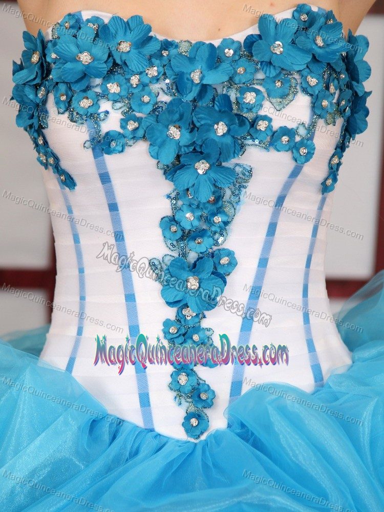 Sweetheart Bead Chapel Train Aqua Blue Pick-ups Quinceanera Gown