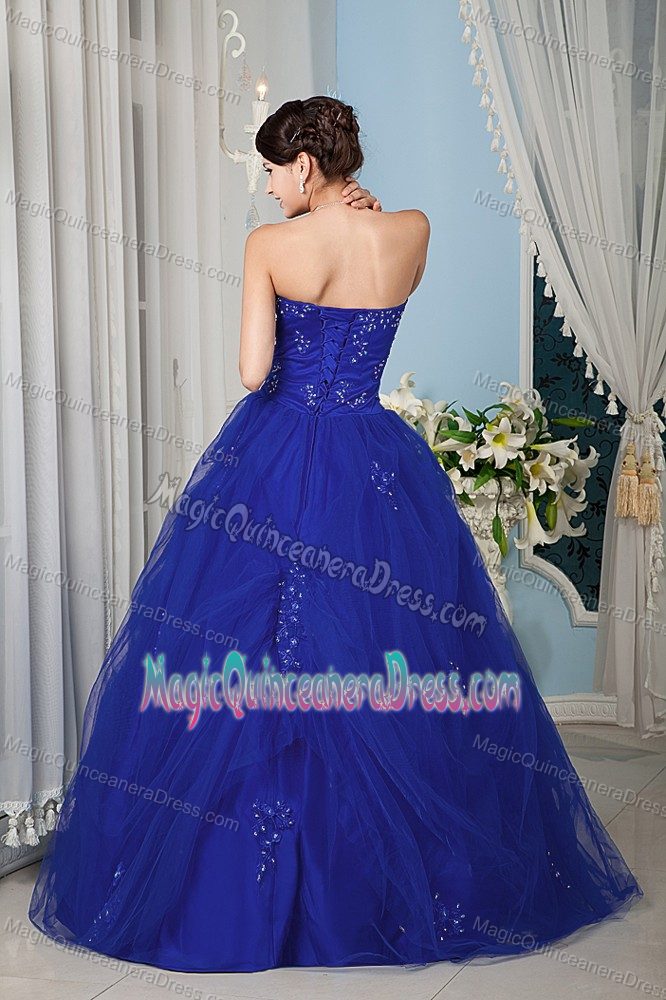 A-line Blue Tulle Sweet Sixteen Quinceanera Dresses with Beading