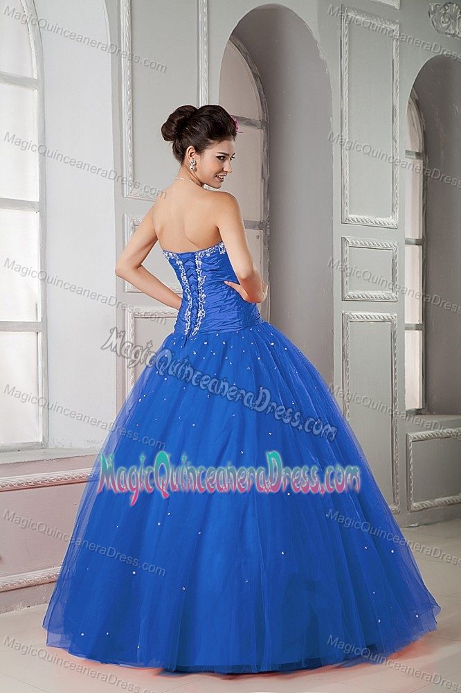 Tulle Blue Ball Gown Hot Sweetheart Dress For Quinceanera Beaded