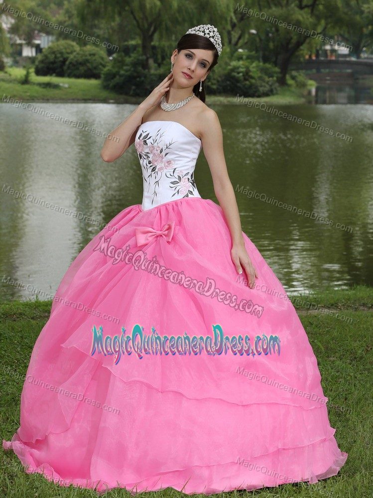 Strapless Embroidery Rose Pink Dress For Quinceanera in Warstein