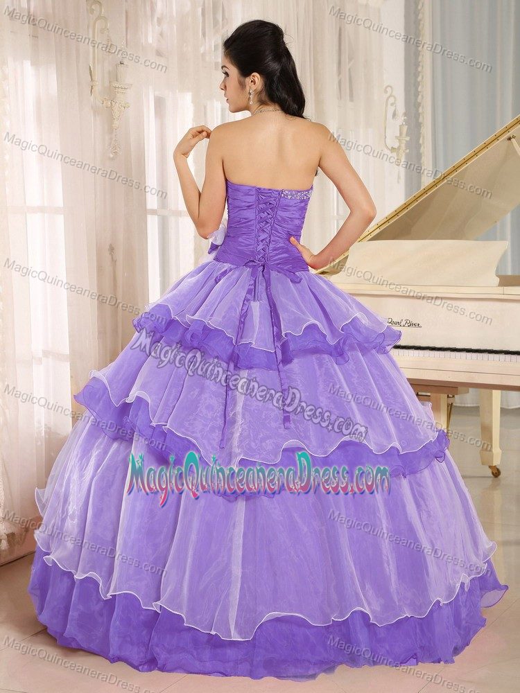 2013 Purple Beaded Sweetheart Ruffled Layers Quinceanera Dress
