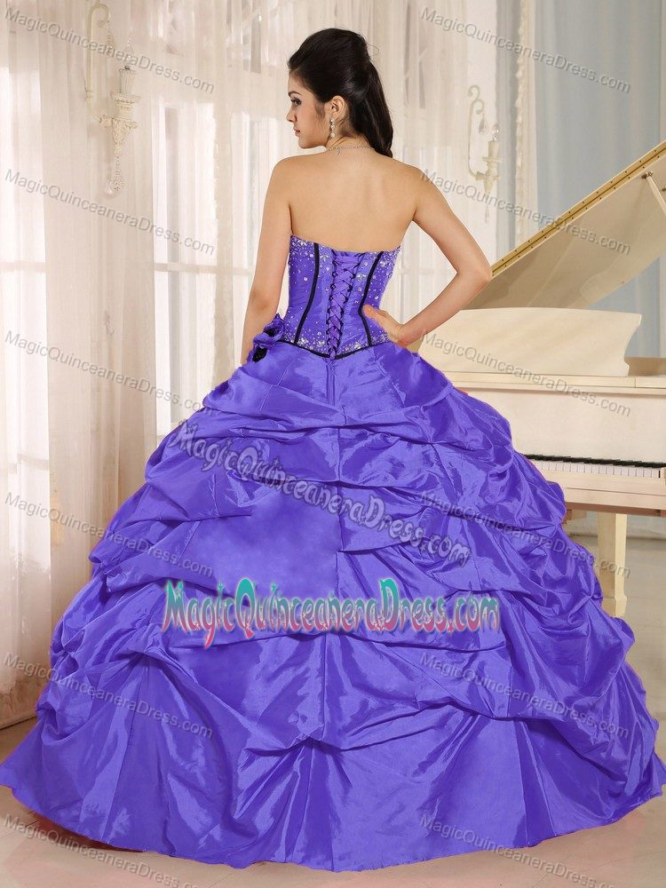 Hand Made Flowers Beaded Purple Quinceanera Dress With Pick-ups