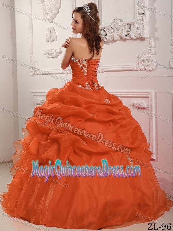 Beaded Organza Orange Red Ruffles Layered Quinceanera Dress 2013