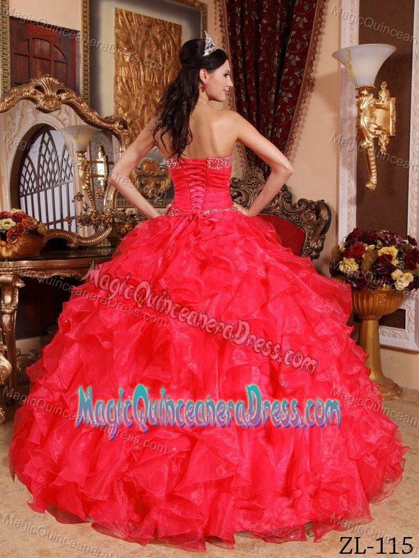 Organza Red Sweetheart Beaded Dresses For Quinceanera in Remseck