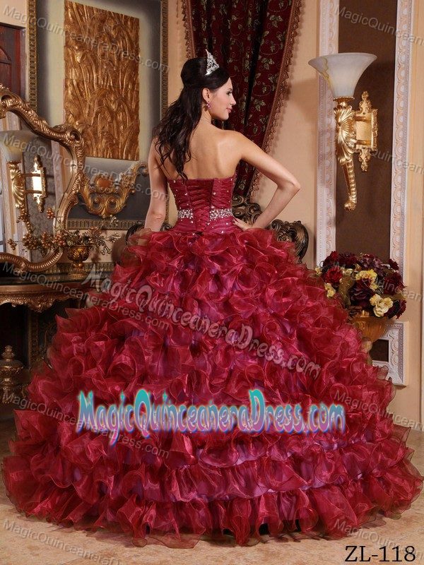 Organza Wine Red Sweetheart Quinceanera Gown Beaded in Mannheim
