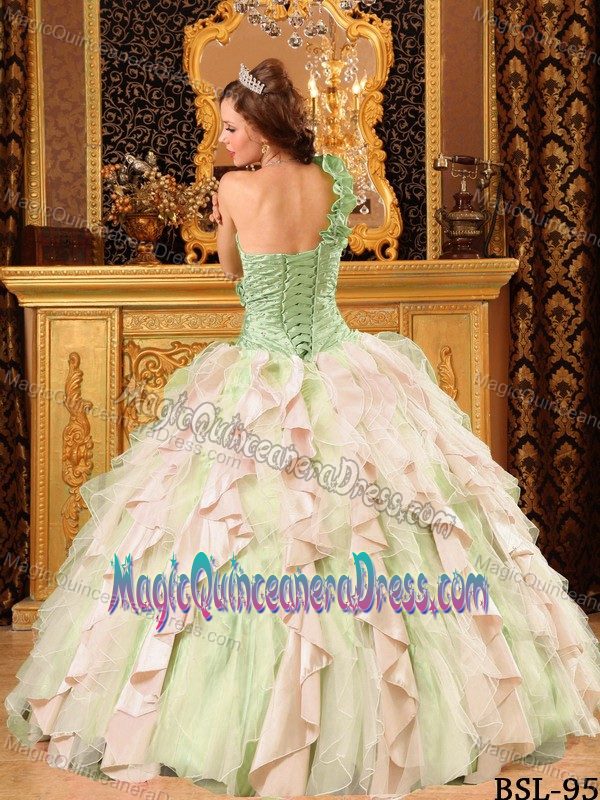 Multi-Color One Shoulder Ruffles Quinceanera Dress with Beadings