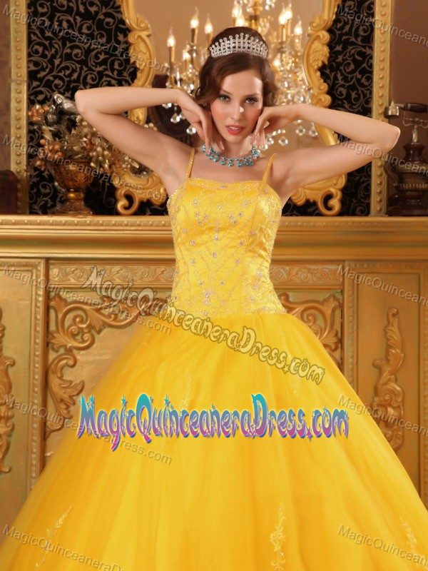 Beading Orange Quinceanera Gown Dress with Spaghetti Straps 2013