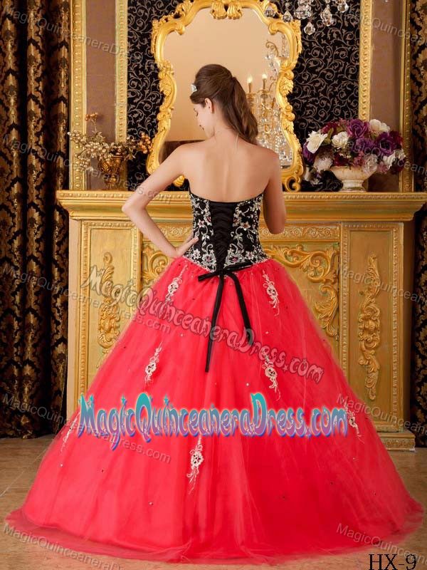 Red A-line Tulle Beading Sweet Sixteen Dress in Eschborn Germany