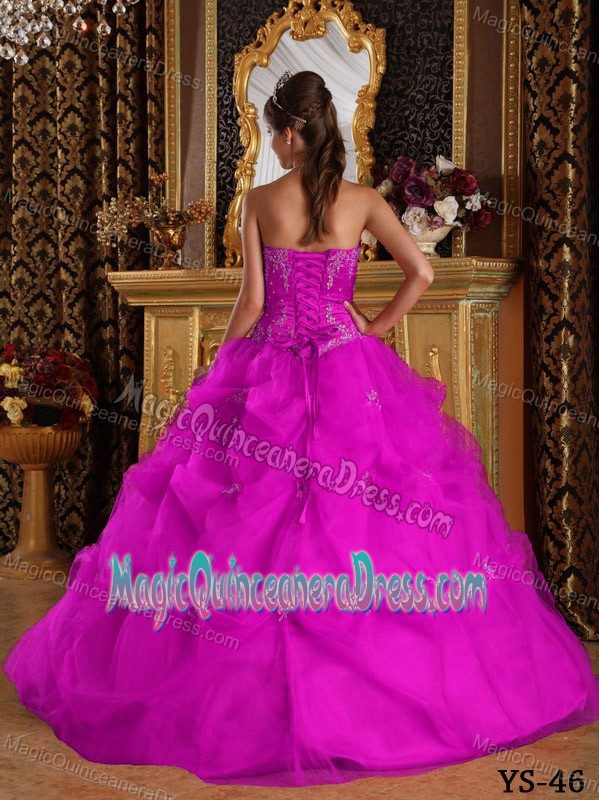Fuchsia Tulle Ball Gown Quinceanera Dress with Pick-ups for 2014