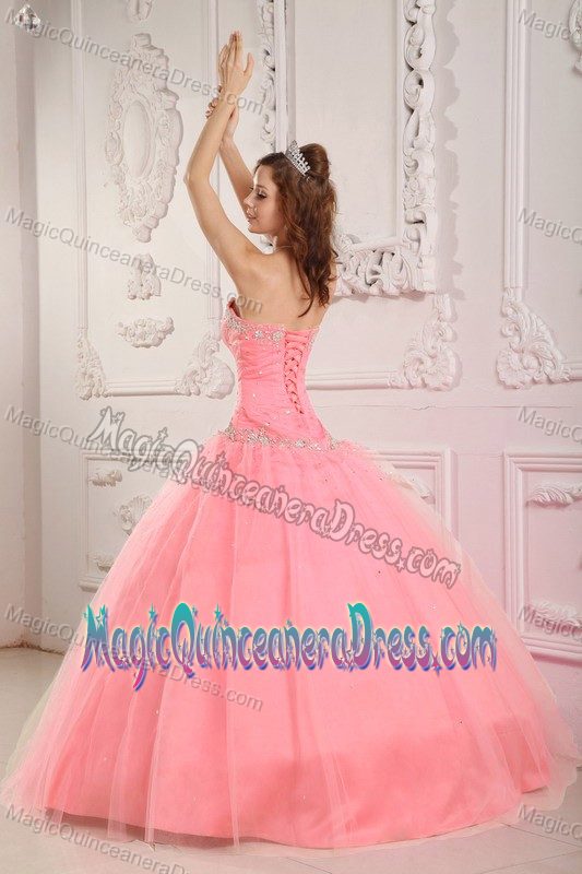 Tulle Sweetheart Hot Watermelon Quinceanera Dress with Appliques