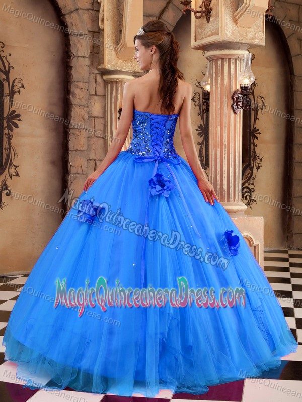 Satin and Tulle Strapless Beads Blue Quinceanera Dress in Bremen