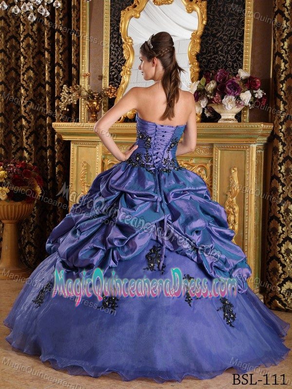 Appliques Purple Organza Princess Quinceanera Gown with Pick-ups