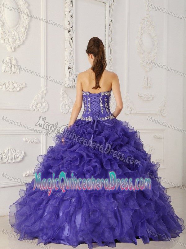 Satin and Organza Purple Sweetheart Appliques Quinceanera Dress