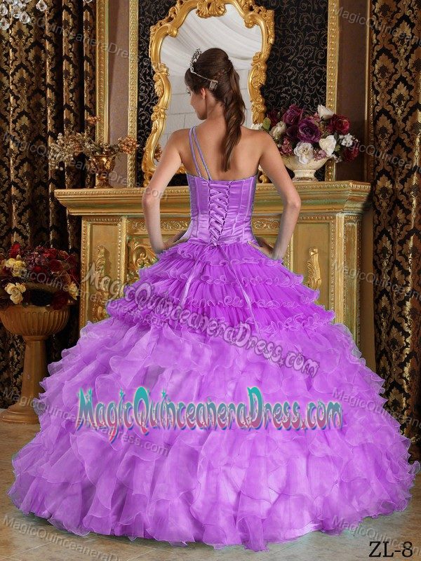 One Shoulder Purple Dress For Quinceanera with Beadings for 2013
