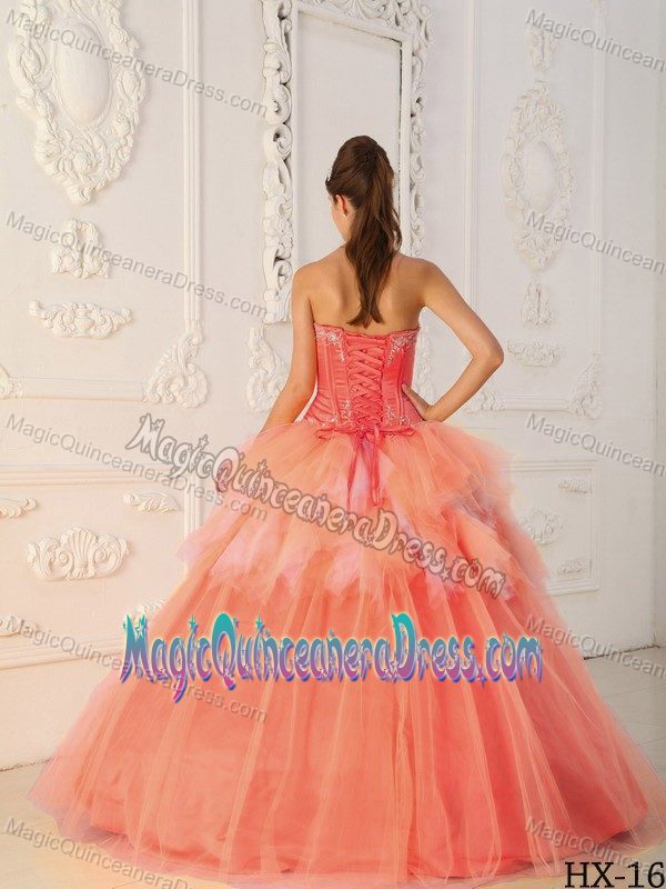 Satin and Tulle Watermelon Beaded Quince Dress in Alzey Germany