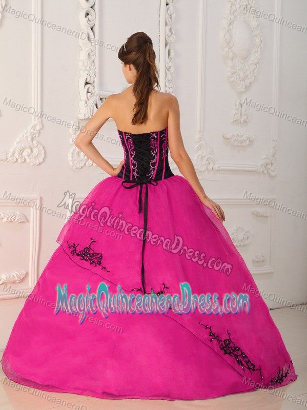 Satin and Organza Hot Pink Quinces Dresses with Hand Made Flower