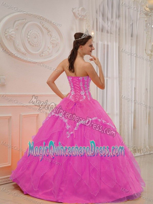 Sweetheart Hot Pink Organza Appliques Quinceanera Dress in Alzey