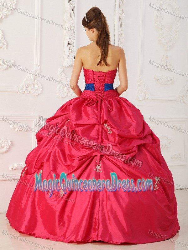Beading and Sash Sweet 15 Dresses in Fultondale with Coral Red Strapless