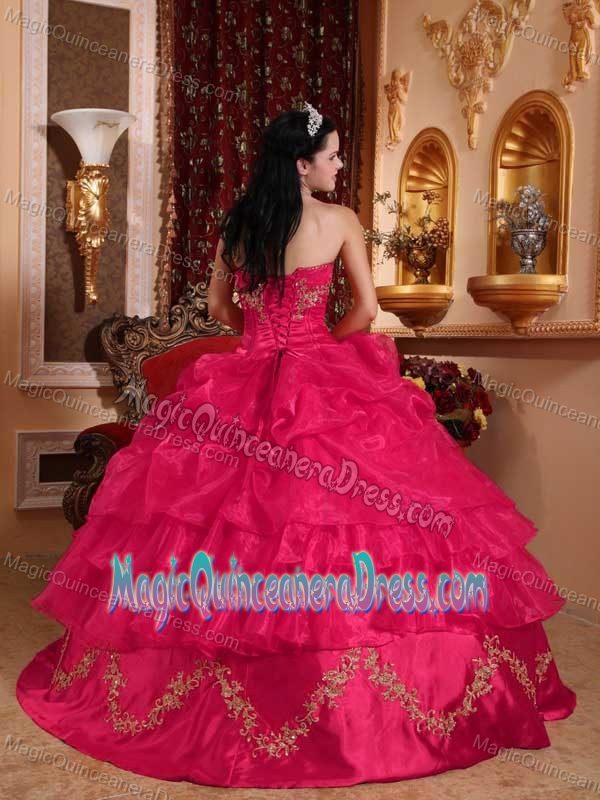 Red Strapless Organza Beading and Appliques Quinceanera Dress in Fayette
