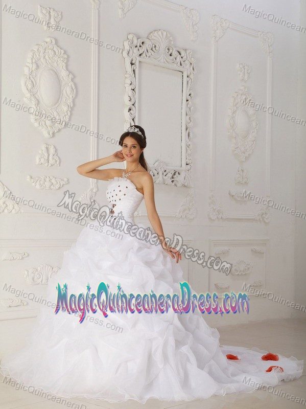 Strapless Court Train Beading and Hand Flower Sweet 16 Dresses in Equality