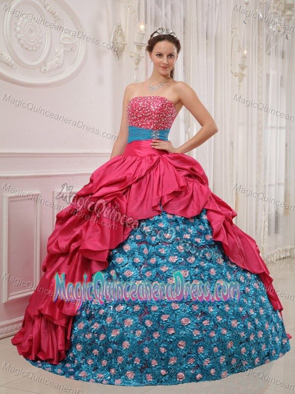 Red and Blue Strapless Beading and Pick-ups Sweet 15 Dresses in Enterprise