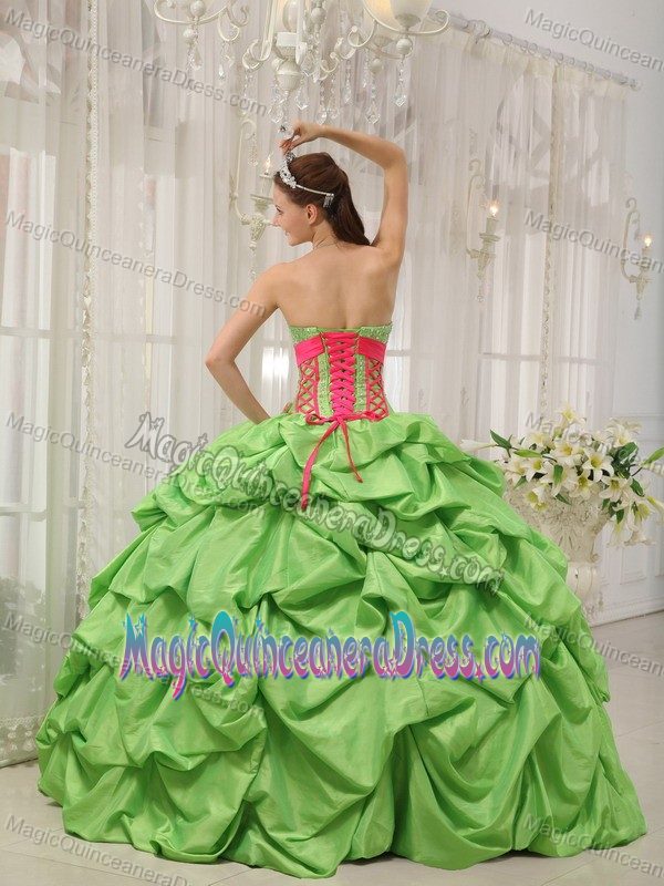 Spring Green Sweetheart Beading Pick-ups Dress for Quince in Dawson
