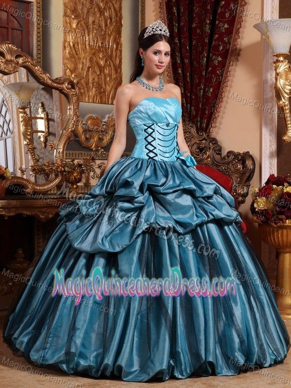 Blue Strapless Taffeta Sweet 15 Dresses in in Daleville Flower Decorate