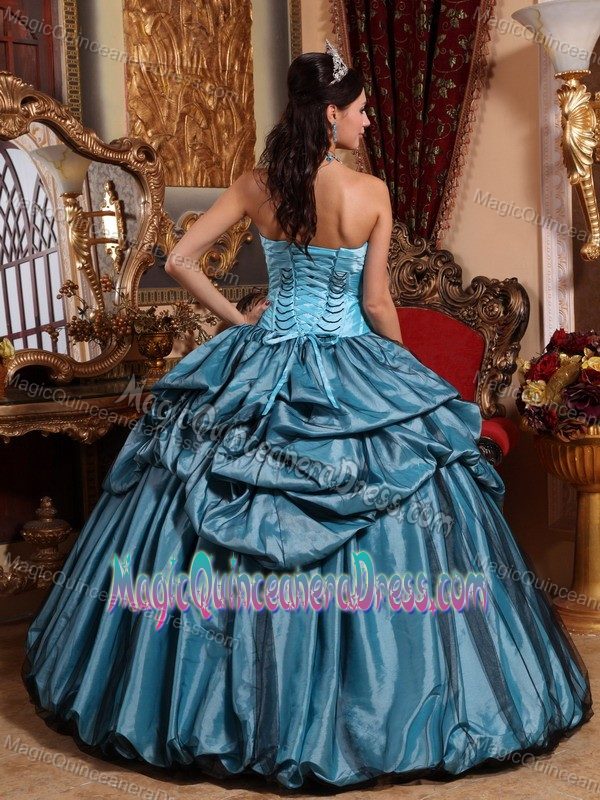 Blue Strapless Taffeta Sweet 15 Dresses in in Daleville Flower Decorate