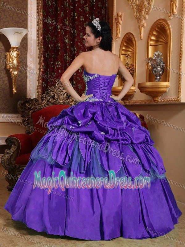 Purple Strapless Taffeta 2013 Quinceanera Gown in Cropwell with Appliques