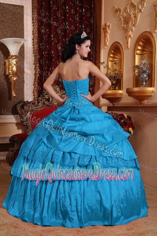 Teal Sweetheart Taffeta Quinceaneras Dress Beading and Appliques Accent
