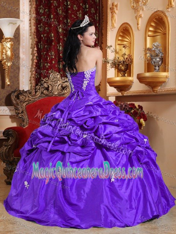 Strapless Purple Appliques Accent Quinceanera Gown Dresses in Cherokee