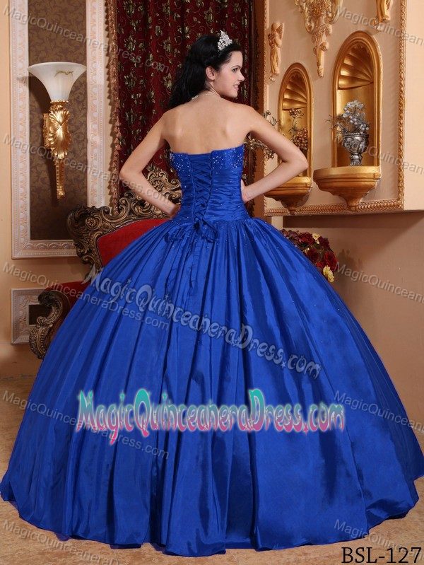 Simple Blue Strapless Taffeta Quinceanera Dress in Capshaw with Beading