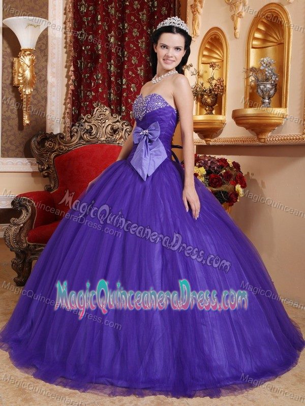 Purple Sweetheart Beaded Dress For Quince in Camp Hill Bow Decorate