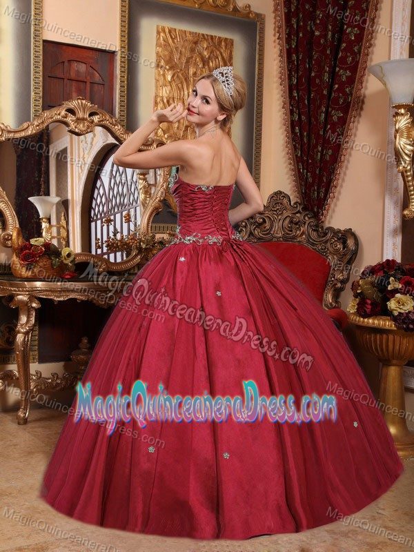 Ball Gown Appliques Decorate Wine Red Quinceaneras Dress in Brewton