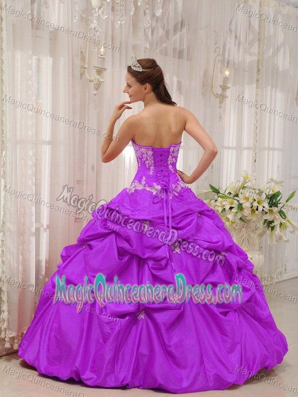 Purple Sweetheart Quinceanera Gowns in Bon Air Appliques Decorate