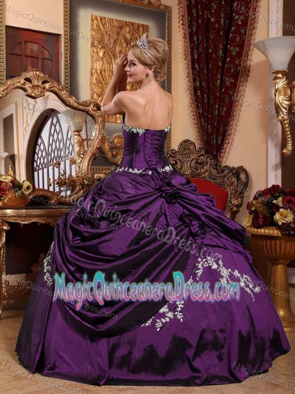 Sweetheart Appliques and Pick-ups Dress For Quinceanera in Eggplant Purple
